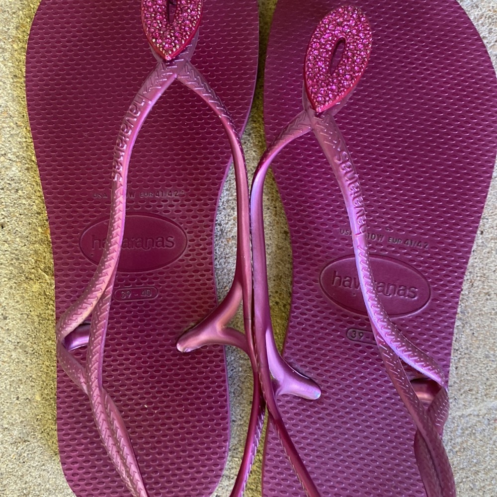 Havaianas purple glitter flips 39/40 merlot worn 3x! 9 sandals flip flop thong - Picture 3 of 10